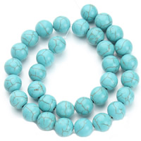 Synthetische Türkis Perle, rund, verschiedene Größen vorhanden, blau, Bohrung:ca. 1.5mm, Länge:ca. 15.5 ZollInch, verkauft von Tasche