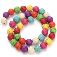 Synthetische Türkis Perle, rund, verschiedene Größen vorhanden, gemischte Farben, Bohrung:ca. 1.5mm, verkauft per ca. 15.5 ZollInch Strang