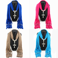 Polyester Long Pendant Scarf, with Glass Pearl & Tibetan Style, Cross, plated, for woman & with rhinestone, more colors for choice, nickel, lead & cadmium free, 1800x400mm, Sold By Strand