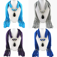 Polyester Long Pendant Scarf, with Glass & Tibetan Style, Teardrop, plated, for woman, more colors for choice, nickel, lead & cadmium free, 1800x400mm, Sold By Strand