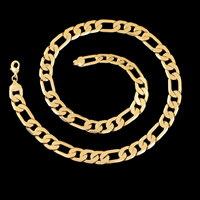 Collar de cadena de latón, metal, chapado en oro de 18 K, cadena Figaro & para hombre, libre de plomo & cadmio, 12mm, Vendido para aproximado 23.5 Inch Sarta