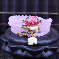 quartzo rosa pulseira, with padra de rio & cristal & resina & cloisone & liga de zinco, Elefante, sintéticos, para mulher & 4-anéis de linha, 6mm, vendido para Aprox 27 inchaltura Strand