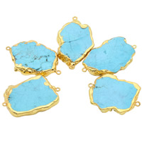 Turquoise Connector, with iron bail, Nuggets, gold color plated, 1/1 loop, blue, 30-40mm, Hole:Approx 1.5mm, Sold By PC
