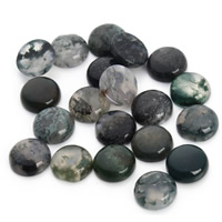 Moss Agate Cabochon Flat Round flat back 12mm Sold By Bag