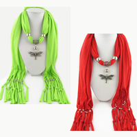 Polyester Long Pendant Scarf with Zinc Alloy Dragonfly plated for woman nickel lead & cadmium free Sold By Strand