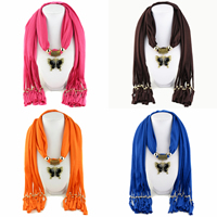 Polyester Long Pendant Scarf, with Crystal & Tibetan Style, Butterfly, plated, for woman & faceted & with rhinestone, more colors for choice, nickel, lead & cadmium free, 1800x400mm, Sold By Strand