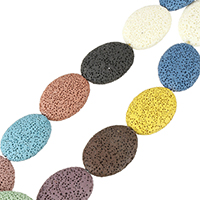 Lava Perle, flachoval, farbenfroh, 31.50x24x8.50mm, Bohrung:ca. 1mm, Länge:ca. 15 ZollInch, 10SträngeStrang/Menge, ca. 12PCs/Strang, verkauft von Menge