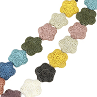 Lava Perle, Blume, farbenfroh, 26x26.50x8.50mm, Bohrung:ca. 1mm, Länge:ca. 14.5 ZollInch, 10SträngeStrang/Menge, ca. 15PCs/Strang, verkauft von Menge