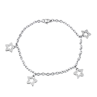 Stainless Steel Jewelry Bracelet, Star, charm bracelet & oval chain & for woman, original color, 12x11x1mm, 4x3x1mm, Sold Per Approx 9 Inch Strand