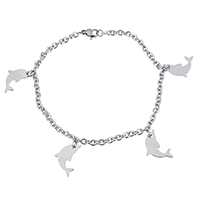 Stainless Steel Jewelry Bracelet Dolphin charm bracelet & oval chain & for woman original color  Sold Per Approx 9 Inch Strand