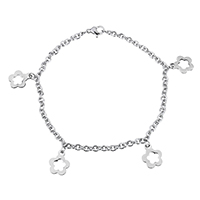 Stainless Steel Jewelry Bracelet, Flower, charm bracelet & oval chain & for woman, original color, 10.5x12.5x1mm, 4x3x1mm, Sold Per Approx 9 Inch Strand