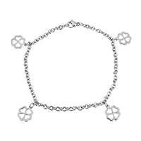 Stainless Steel Jewelry Bracelet, Flower, charm bracelet & oval chain & for woman, original color, 11x12.5x1mm, 4x3x1mm, Sold Per Approx 9 Inch Strand