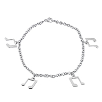Stainless Steel Jewelry Bracelet, Music Note, charm bracelet & oval chain & for woman, original color, 12x14x1mm, 4x3x1mm, Sold Per Approx 9 Inch Strand