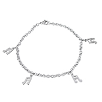 Stainless Steel Jewelry Bracelet, Music Note, charm bracelet & oval chain & for woman, original color, 7.5x12x1mm, 4x3x1mm, Sold Per Approx 9 Inch Strand