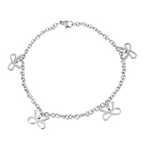 Stainless Steel Jewelry Bracelet, Bowknot, charm bracelet & oval chain & for woman, original color, 13x10x1mm, 4x3x1mm, Sold Per Approx 9 Inch Strand