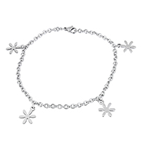 Stainless Steel Jewelry Bracelet, Flower, charm bracelet & oval chain & for woman, original color, 10x14x1mm, 4x3x1mm, Sold Per Approx 9 Inch Strand