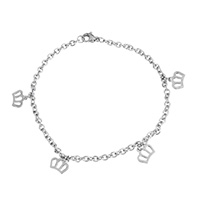 Bijoux bracelet en acier inoxydable, couronne, bracelet à breloques & chaîne ovale & pour femme, couleur originale, 10x8.5x1mm, 4x3x1mm, Vendu par Environ 9 pouce brin