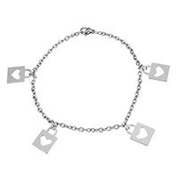 Bijoux bracelet en acier inoxydable, cadnas, bracelet à breloques & chaîne ovale & pour femme, couleur originale, 11.5x16x1mm, 4x3x1mm, Vendu par Environ 9 pouce brin