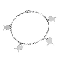 Stainless Steel Jewelry Bracelet Fish charm bracelet & oval chain & for woman original color  Sold Per Approx 9 Inch Strand