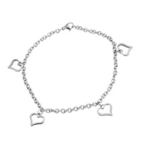 Stainless Steel Jewelry Bracelet, Heart, charm bracelet & oval chain & for woman, original color, 11x11x1mm, 4x3x1mm, Sold Per Approx 9 Inch Strand