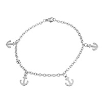 Stainless Steel Jewelry Bracelet, Anchor, charm bracelet & nautical pattern & oval chain & for woman, original color, 9x12x1mm, 4x3x1mm, Sold Per Approx 9 Inch Strand