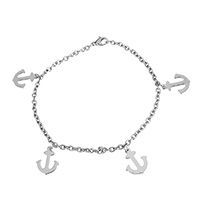 Stainless Steel Jewelry Bracelet, Anchor, charm bracelet & nautical pattern & oval chain & for woman, original color, 13x16x1mm, 4x3x1mm, Sold Per Approx 9 Inch Strand