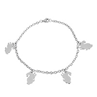 Stainless Steel Jewelry Bracelet, Rabbit, charm bracelet & oval chain & for woman, original color, 12x16x1mm, 4x3x1mm, Sold Per Approx 9 Inch Strand
