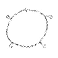 Stainless Steel Jewelry Bracelet, Lock, charm bracelet & oval chain & for woman, original color, 6.5x10x1mm, 4x3x1mm, Sold Per Approx 9 Inch Strand