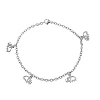 Bijoux bracelet en acier inoxydable, éléphant, bracelet à breloques & chaîne ovale & pour femme, couleur originale, 11.5x9x1mm, 4x3x1mm, Vendu par Environ 9 pouce brin