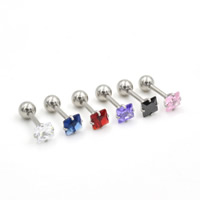 Stainless Steel Ear Piercing Jewelry Square with cubic zirconia 5mm Sold By Lot