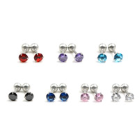Stainless Steel Ear Piercing Jewelry, with cubic zirconia, more colors for choice, 5mm, 50PCs/Lot, Sold By Lot