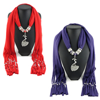 Polyester Long Pendant Scarf with Zinc Alloy Peacock platinum color plated for woman & with rhinestone nickel lead & cadmium free Sold By Strand