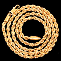 Collier chaîne en laiton, Plaqué d'or 18K, chaîne de corde & pour femme, sans plomb et cadmium, 4mm, Vendu par Environ 23.5 pouce brin