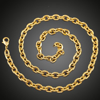 Collier chaîne en laiton, Plaqué d'or 18K, chaîne ovale & pour homme, sans plomb et cadmium, 9mm, Vendu par Environ 27.5 pouce brin