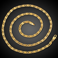 Mässing Chain Necklace, 18K guldpläterad, Unisex & valentino kedja, leda & kadmiumfri, 4mm, Längd Ca 23.5 inch, 6Strands/Bag, Säljs av Bag