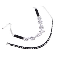 Crystal Choker, Velveteen Cord, with Crystal & Tibetan Style, iron lobster clasp, with 3.93inch extender chain, silver color plated, for woman & faceted, black, nickel, lead & cadmium free, 20mm, 10mm, Length:Approx 11 Inch, 2Strands/Set, Sold By Set