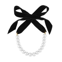 Mode-Halskette, Baumwollsamt Seidenband, mit Harz-Perle, für Frau, schwarz, frei von Nickel, Blei & Kadmium, verkauft per ca. 43.2 ZollInch Strang