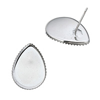 Brass Earring Stud Component Teardrop silver color plated nickel lead & cadmium free Sold By Lot