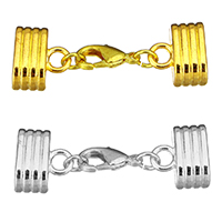 Brass Lobster Claw Cord Clasp, plated, with end cap, more colors for choice, nickel, lead & cadmium free, 43mm, 13x15x9.5mm, Inner Diameter:Approx 12x6.5mm, 30Sets/Lot, Sold By Lot