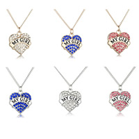 Zinc Alloy Jewelry Necklace with iron chain Heart word my girl plated twist oval chain & for woman & enamel & with rhinestone lead & cadmium free Length Approx 17.5 Inch Sold By Bag
