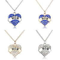 Zinc Alloy Jewelry Necklace with iron chain Heart word mom plated Mother Day Jewelry & twist oval chain & for woman & enamel & with rhinestone lead & cadmium free Length Approx 17.5 Inch Sold By Bag