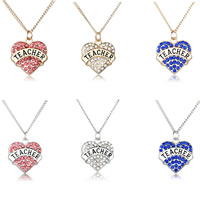 Zinc Alloy Jewelry Necklace with iron chain Heart word teacher plated twist oval chain & for woman & enamel & with rhinestone lead & cadmium free Length Approx 17.5 Inch Sold By Bag