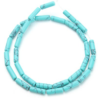 Synthetische Türkis Perle, Zylinder, blau, 13x4.5mm, Bohrung:ca. 1.5mm, ca. 29PCs/Strang, verkauft per ca. 15.5 ZollInch Strang