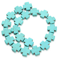 Synthetische Türkis Perle, Kreuz, blau, 20x20mm, Bohrung:ca. 1.5mm, ca. 20PCs/Strang, verkauft per ca. 15.5 ZollInch Strang