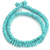 Synthetische Türkis Perle, flache Runde, blau, 3x6mm, Bohrung:ca. 1.5mm, ca. 130PCs/Strang, verkauft per ca. 15.5 ZollInch Strang
