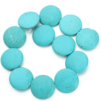 Synthetische Türkis Perle, flache Runde, blau, 33x8.5mm, Bohrung:ca. 1.5mm, ca. 11PCs/Strang, verkauft per ca. 15.5 ZollInch Strang