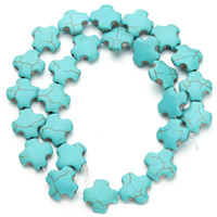 turchese sintetico perla, Croce, blu, 15x5mm, Foro:Appross. 1.5mm, Appross. 25PC/filo, Venduto per Appross. 15.5 pollice filo