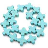 Synthetische Türkis Perle, Kreuz, blau, 20x8mm, Bohrung:ca. 1.5mm, ca. 20PCs/Strang, verkauft per ca. 15.5 ZollInch Strang