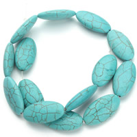 Turquoise Beads, Flat Oval, blue, 15x29x5mm, Hole:Approx 1.5mm, Approx 13PCs/Strand, Sold Per Approx 15.5 Inch Strand