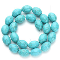 Synthetische Türkis Perle, oval, blau, 13x18mm, Bohrung:ca. 1.5mm, ca. 20PCs/Strang, verkauft per ca. 15.5 ZollInch Strang